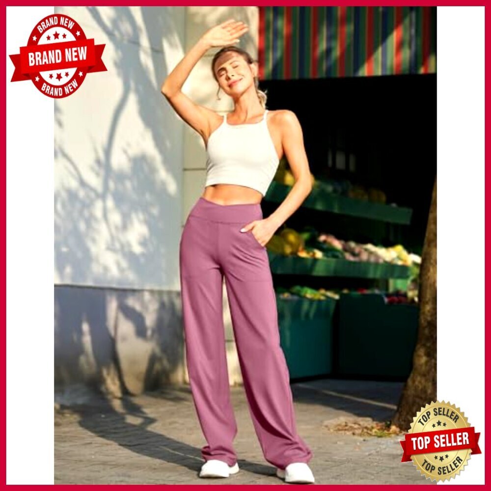 Wide Leg Yoga Pants with Pockets, Stretch Lounge Pants, Petite to Tall - Picture 4 of 5